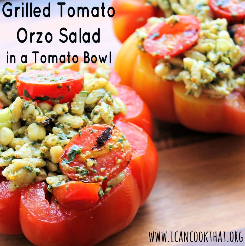 Grilled Tomato Orzo Salad in a Tomato Bowl