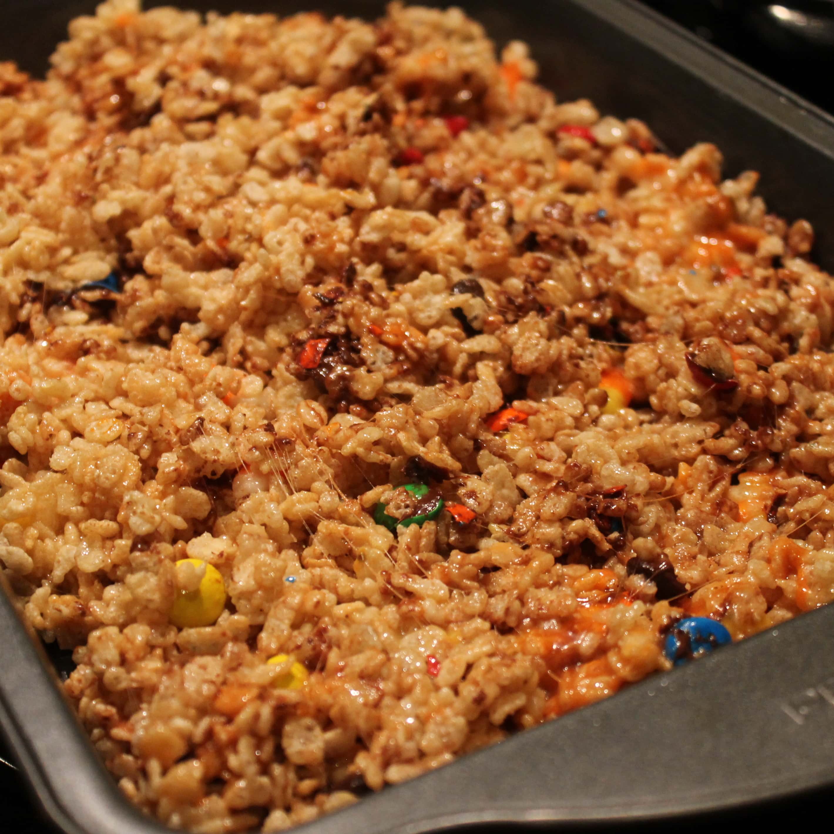 Chewy Crispy Bars with Candy Corns & M&Ms Recipe I Can Cook That I