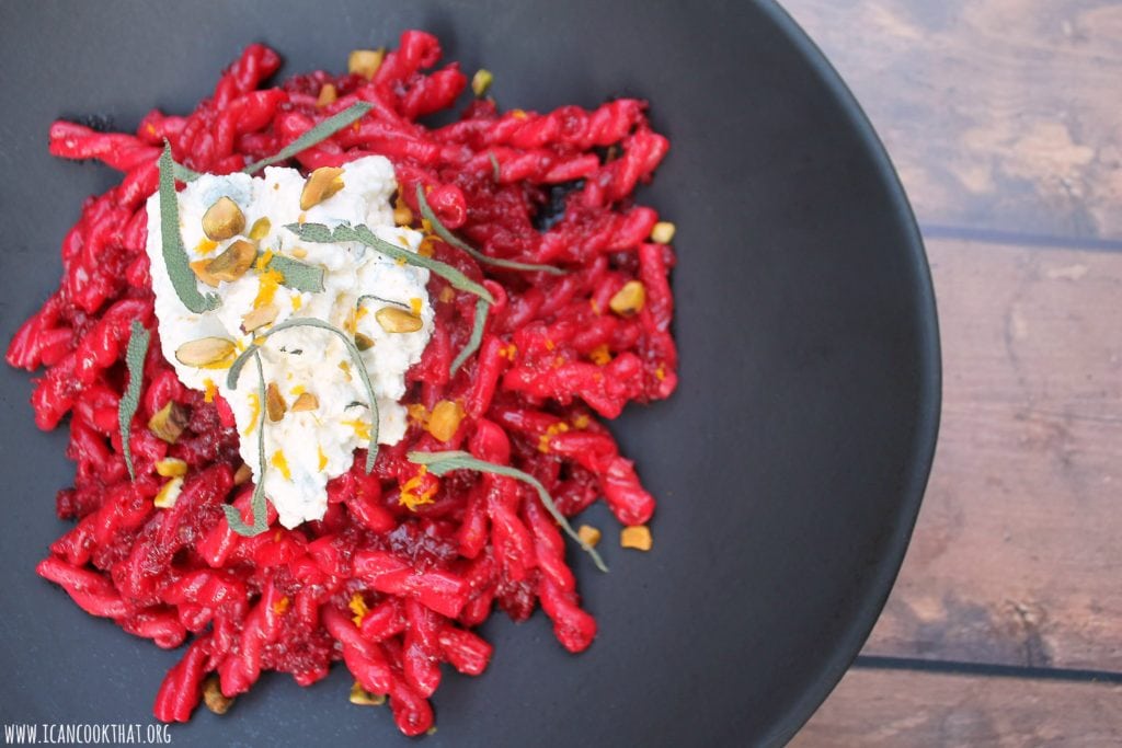 Gemelli with Brown Butter Beet Sauce and Herbed Citrus Ricotta