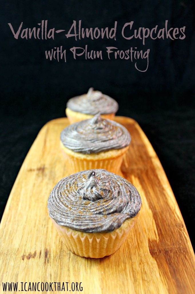 Vegan Vanilla Almond Cupcakes with Plum Frosting