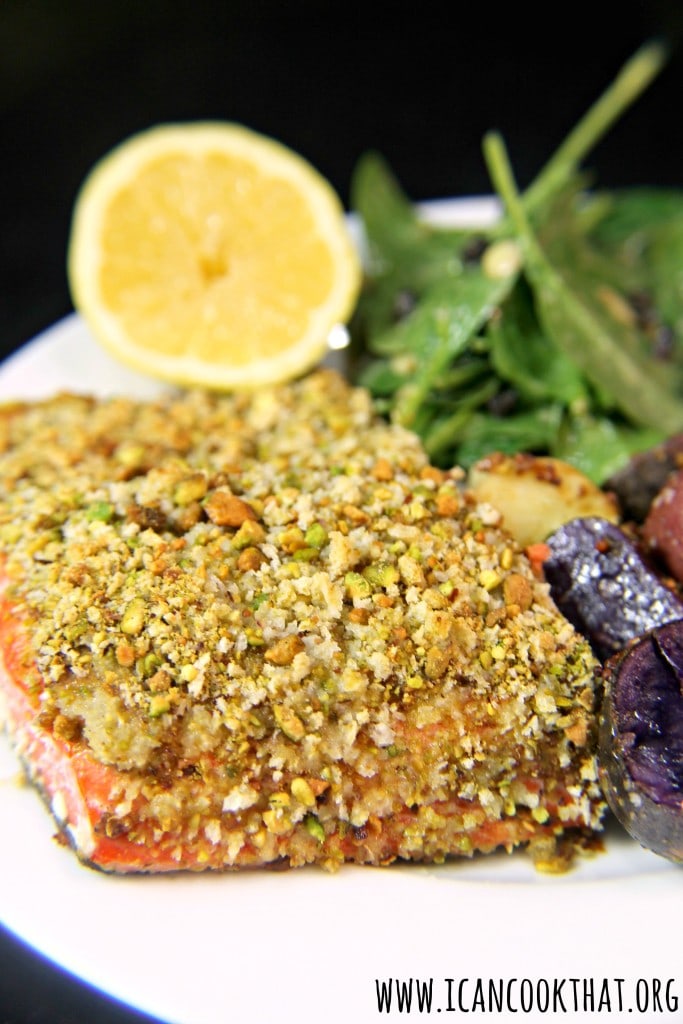 Pistachio Crusted Salmon with Roasted Mustard Potatoes