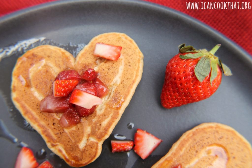 Peanut Butter Banana Pancakes with Strawberry Maple Syrup #BreakfastMonth #Krusteaz #ad