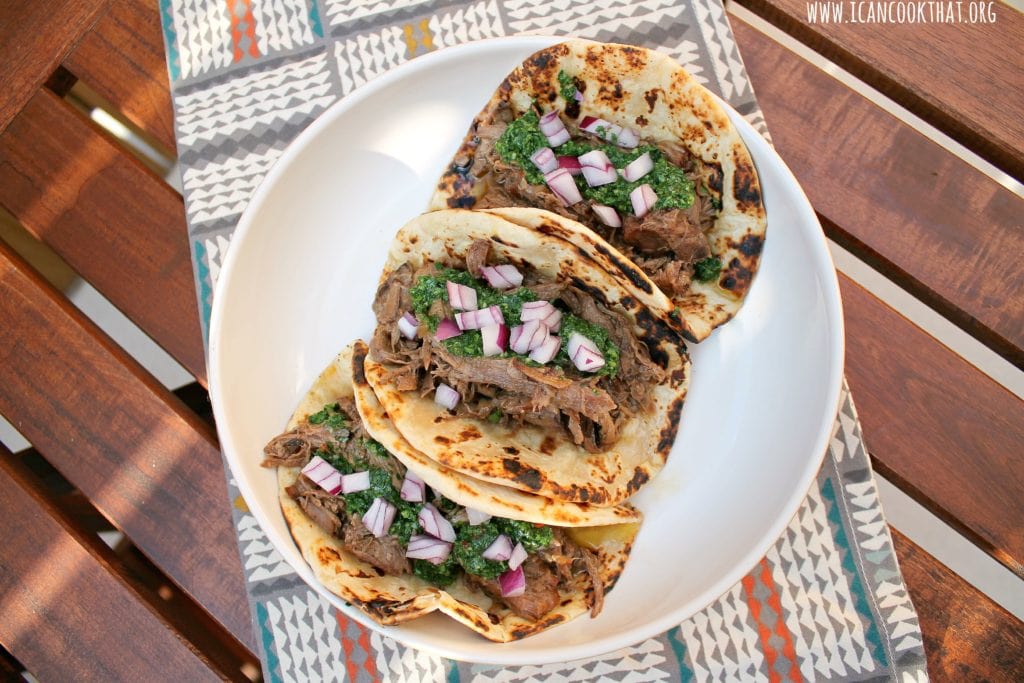 Slow Cooker Shredded Beef Tacos with Chimichurri