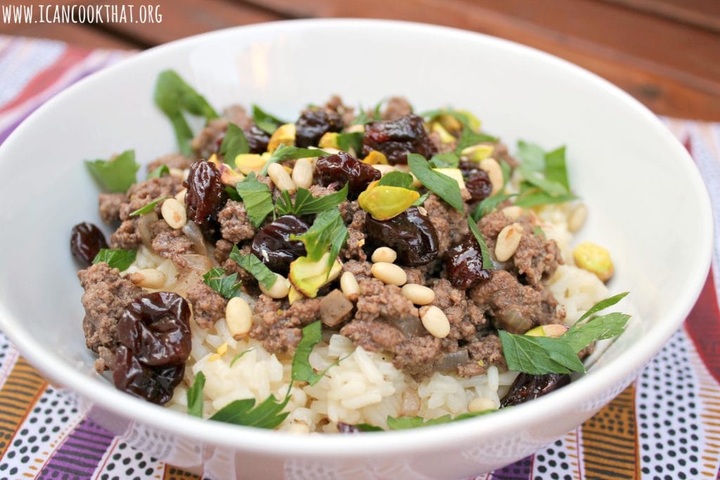 Hashweh (Spiced Ground Beef with Pistachios Over Rice)