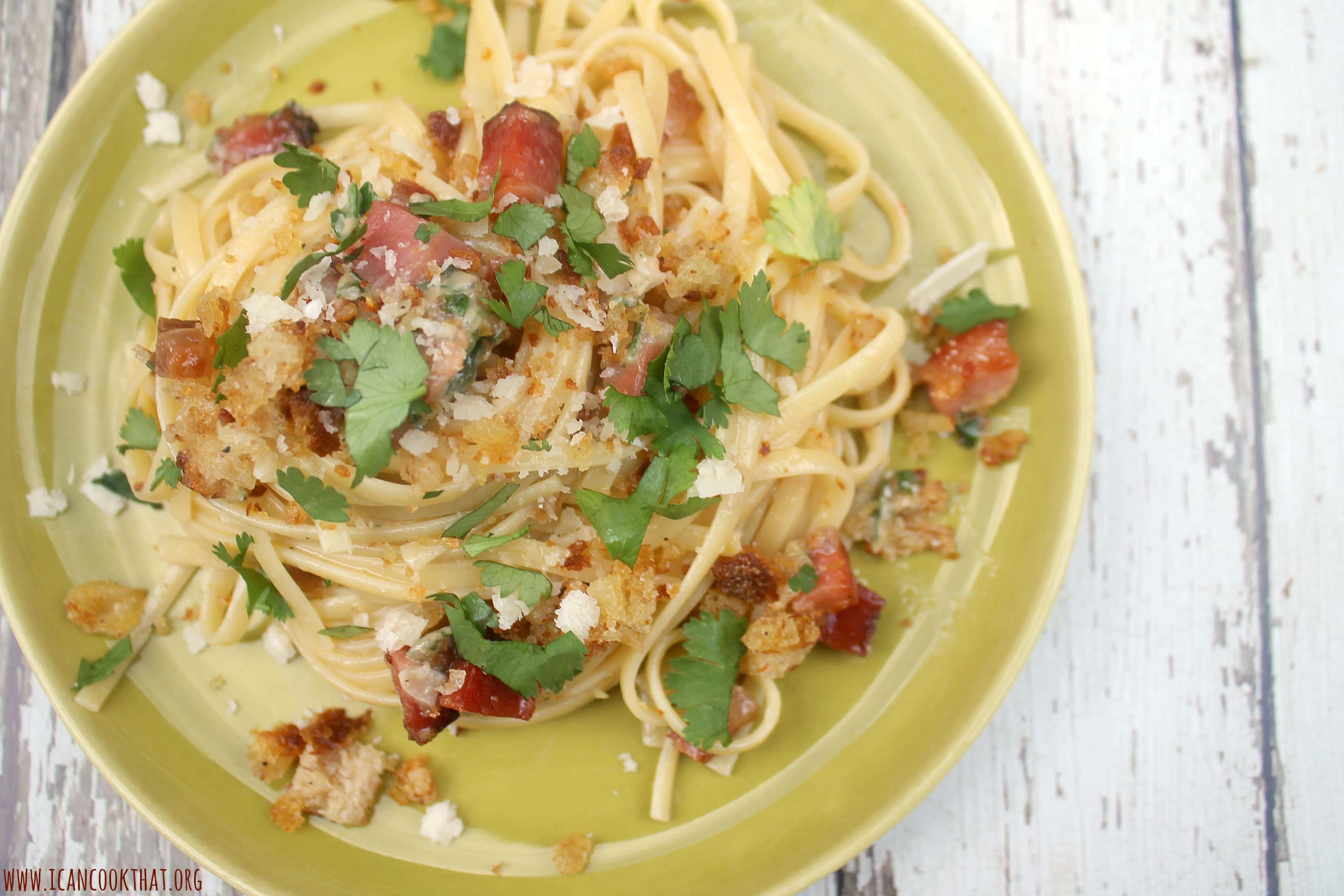 Speck and Anchovy Pasta with Garlic Breadcrumbs